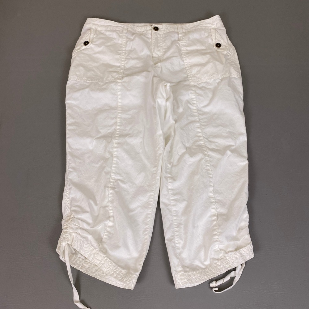 Merona Cargo Capri Pants Women's Size 16‎ White Cotton Fit 4 Drawstring Hem